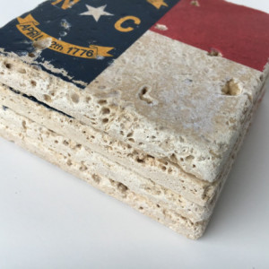 North Carolina State Flag Natural Stone Coasters, Set of 4 with Full Cork Bottom