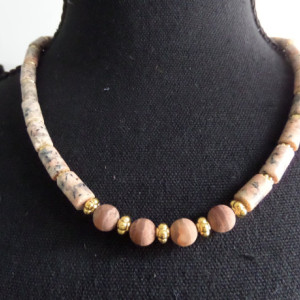 Pink Feldspar with Dzi beads and Lilac stone necklace