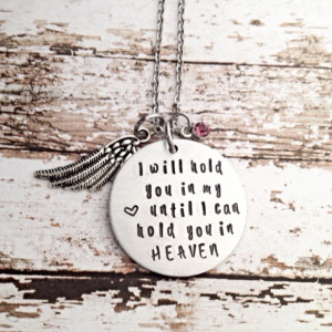 I will hold you in my heart, memorial necklace, sympathy gift, personalized jewelry, hand stamped jewelry, necklace, angel necklace