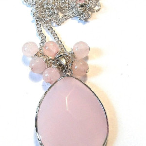 Rose Quartz Necklace, Pink Pendant Necklace, Pink Stone Necklace, Rose Quartz Gemstone, Bridesmaid Gift, Pink Jewelry, Pink Necklace, Gift
