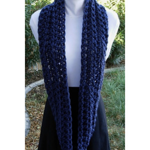 Dark Solid Navy Blue INFINITY SCARF Loop Cowl, Soft Bulky Chunky Acrylic, Thick Crochet Knit Winter Circle Scarf..Ready to Ship in 3 Days