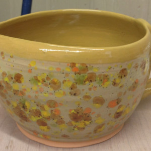 Wheel Thrown Golden Ochre Confetti Handled and Spouted Batter Bowl