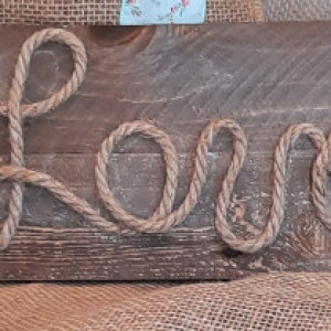 Rope love letters and wine cork heart sign 