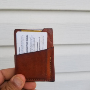 Leather Card Wallet Dark brown with cream colored thread.