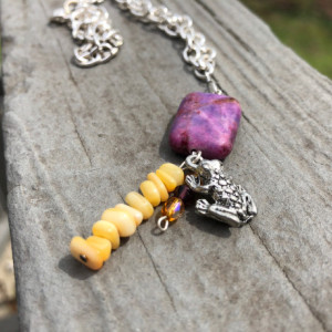 Frog pendant necklace, bohemian necklace, nature necklace, frog necklace, gypsy necklace, hippy necklace, purple stone necklace, frog charm