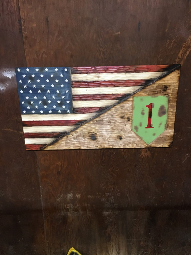 Wood American Flag and 1st Infantry Division