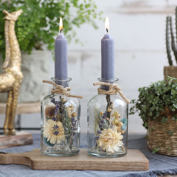 Dried flower taper candle holders