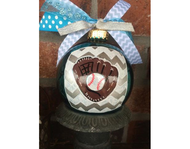 Chevron Baseball/Softball Glass Ornament