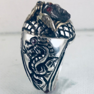 10k Gold Samurai Artisan Made sterling silver Dragon ring