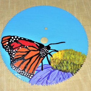 Original Hummingbird Bird or Butterfly  Flower Wildlife Painting on Saw Blade Art Home Farm Rural America Farming Gift  Him Country Design
