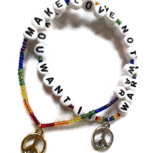 War Protest Slogans Bracelet Set - with optional peace charms