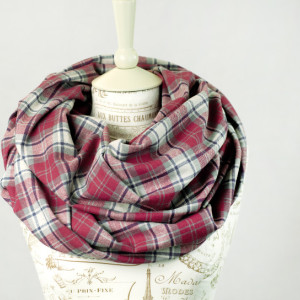 Red and White Plaid Flannel  Infinity Scarf