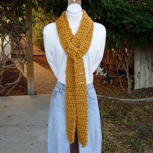 Extra Long & Skinny Mustard Scarf, More Color Options, Solid Yellow Soft Crochet Knit Narrow Chunky Thick Bulky Winter Women's Men's Wrap, Ready to Ship in 3 Days