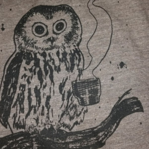 Light Brown Coffee Owl, Triblend T-Shirt, Screen Printed, Bird, Moon, Unisex, Men, Women, Made in USA - Gifts for Him or Her