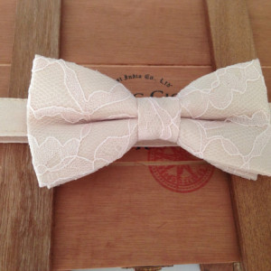 Champagne bow tie with Blush Lace Overlay