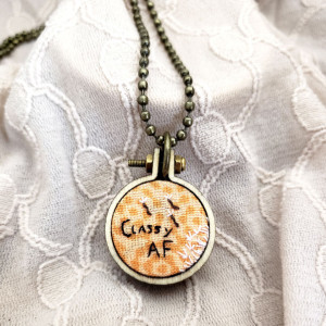 "Classy AF" Embroidered Hoop Necklace