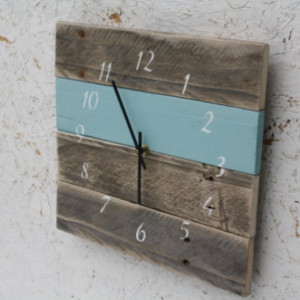 Modern.  Pallet Wood.  Repurposed.  Recycled.  Reclaimed Wood Wall Clock.  Sky blue.  Nautical numbers.  Great Gift.  Beach house.