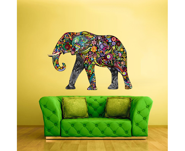 Full Color Wall Decal Mural Sticker Decor Art Floral Flowers Elephant Gift (Col323)