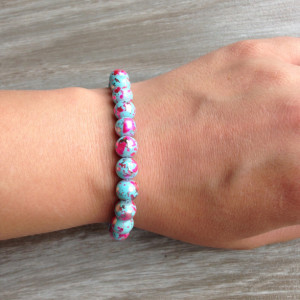 Blue and Pink Foil Marble Stretch Bracelet // Arm Candy //Cotton Candy