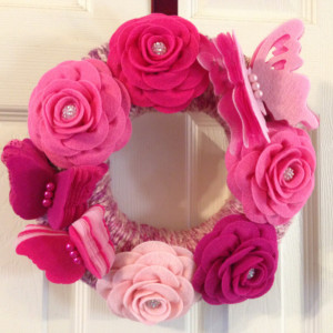 Handmade Pink Butterfly and Rose Wreath