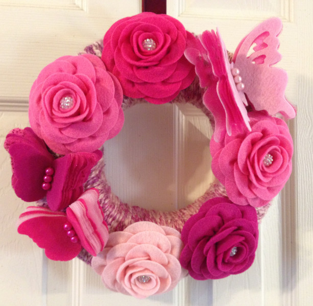 Handmade Pink Butterfly and Rose Wreath