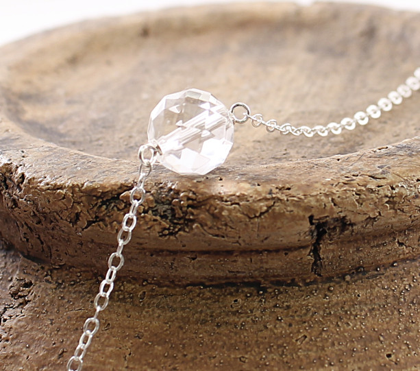 Crystal quartz necklace - clear crystal ball, sterling silver