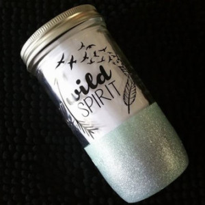 Wild Spirit / 24oz Mason Jar Cup / Glitter Ombré Glitter / Mint & Silver