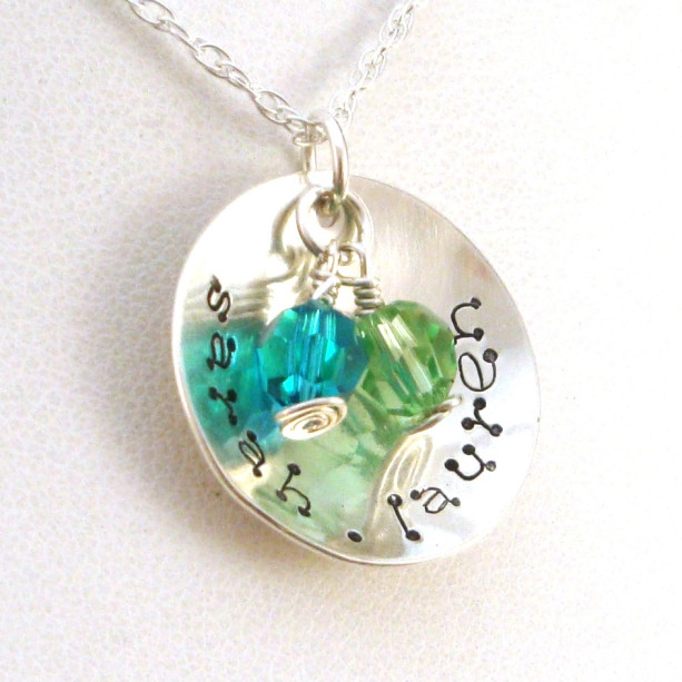 Mother's Necklace with 2 Birthstones & Names - Cuppa Love Dotz