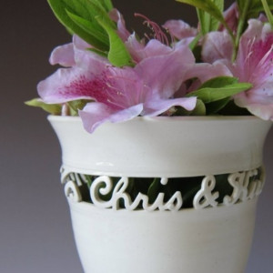 Full Cursive Wedding Vase with names and date