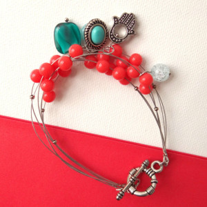 Six strand tiger tail bracelet; Pink bracelet; Boho jewelry