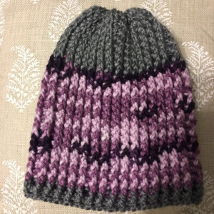 Girls purple and grey beanie hat