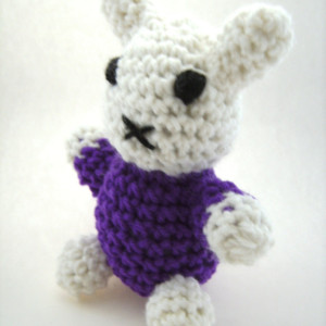 Crochet Bunny White and Purple Plush Amigurumi Toy Easter Basket Filler