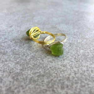 Raw Peridot Wire Wrapped Ring in Copper, Gold, or Silver