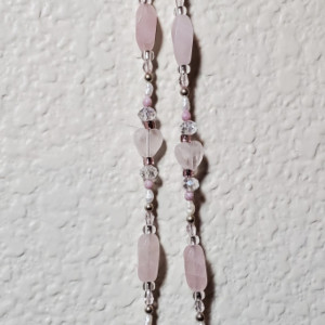 Necklace/Earrings - Rose Quartz Gemstone in Glass Beaded Bezel, ID - 264