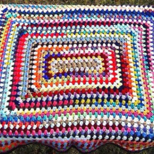 Afghan - crochet rectangular granny square blanket 48" x 42" multi color rainbow throw - multiple textures - OOAK