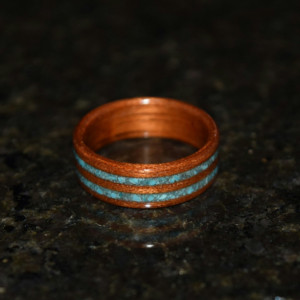 Hand Made Spanish Cedar with Double inlayed Sleeping Beauty Turquiose Wooden Ring