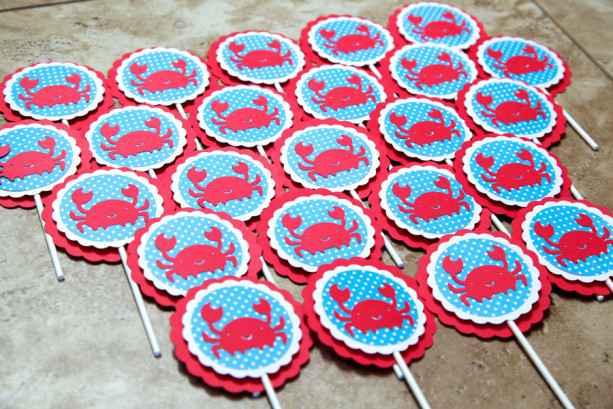 Nautical Themed Crab Cupcake Toppers- 24 pack