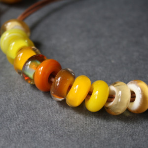 Glass Beaded Necklace - Yellow Amber Color