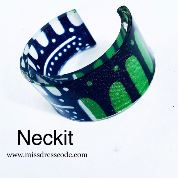 Green and BlueThemed African  Print Fabric in Resin Cuff Bangle