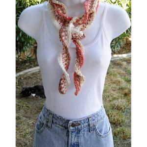Women's Brown, Orange, Off White, & Cream Skinny SUMMER SCARF Small 100% Cotton Lightweight Spiral Crochet Knit Necklace Neck Tie, Ready to Ship in 3 Biz Days