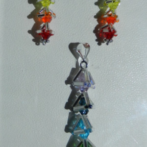 Chakra Necklace/Earrings Set with Glass Beads/Sterling Silver - ID 358