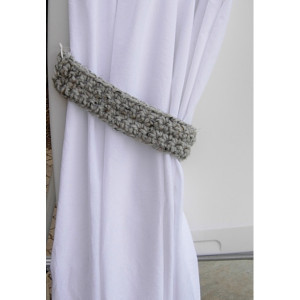 Light Gray Tweed Curtain Tiebacks Tie Backs Set, One Pair of Thick Drapery Holders, Grey Black Tan Crochet Knit, Basic Simple, Ready to Ship in 2 to 3 Days