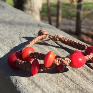 Hemp woven simple bracelet, simple knot, hemp, hemp bracelet, red beads, layered hemp bracelet