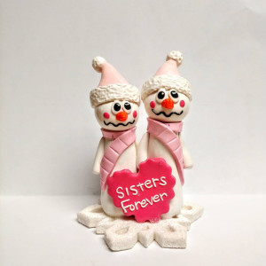 Polymer Clay, Christmas, Keepsake, Snowman Sisters, Sisters Forever, One of a Kind, Unique Gift