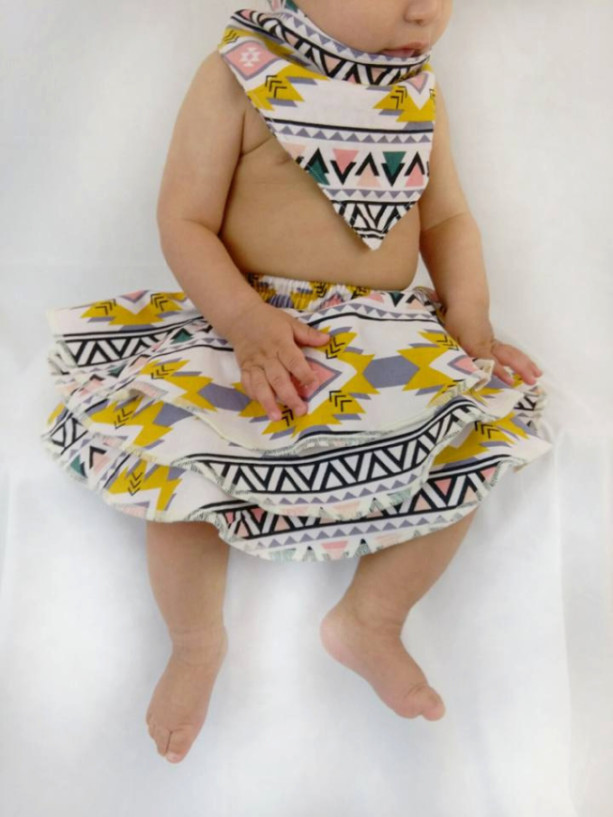 2t-4t-Pastel Aztec Print Set- Aztec Print Skirt-Toddler Skort- Toddler Bibdana- Toddler Bib- Toddler Drool Bib- Easter Toddler Outfit