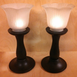 Pair of Turned Tealight Candle Holders With Glass Shades