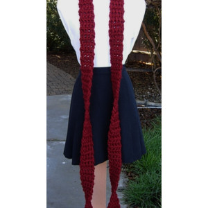 Long & Skinny Scarf, Dark Solid Red, Extra Soft Thick Crochet Knit Narrow Chunky Bulky Winter Women's 100% Acrylic Neck Scarf, Ready to Ship in 3 Days