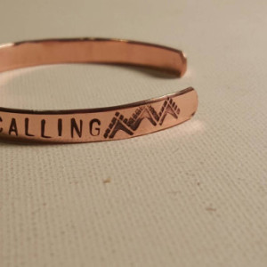 The mountains are calling, personalized copper handstamped cuff