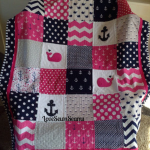 Hot Pink/Navy Nautical Baby quilt
