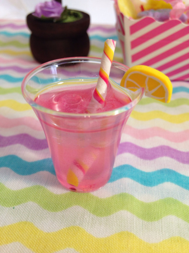 Pink Lemonade Drink with Swizzle and ice cubes fits american girl doll food